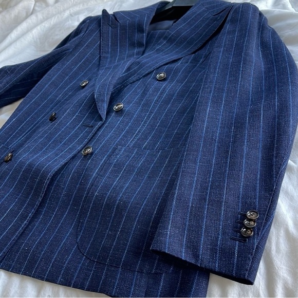 Suitsupply Havana Blue Pinstripe Double Breasted 38S Suit - Picture 2 of 8